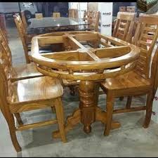 Wooden Glass Top Dining Table At Rs