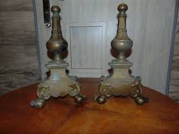 Antique Art Nouveau Brass Andirons Set