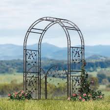 Evergreen Leaves Birds Arbor With Gate Black