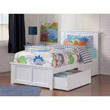 Madison White Twin Xl Platform Bed With Matching Foot Board With 2 Urban Bed Drawers