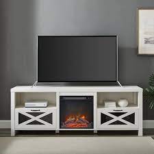 Abilene 70 In Brushed White Tv Stand With Electric Fireplace Max Tv Size 80 In