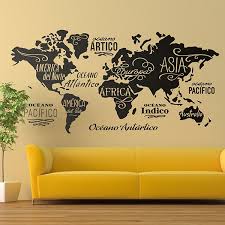 World Map In Words Wall Sticker Oceans