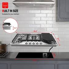 Gasland Chef 36 Inch 5 Burner Gas Cooktop With Reversible Cast Iron Grill Griddle Ng Lpg Convertible Silver
