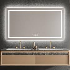 72 In W X 40 In H Rectangular Frameless Wall Bathroom Vanity Mirror With Backlit And Front Light