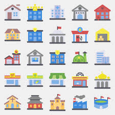 Icon Set Of Building Building Elements