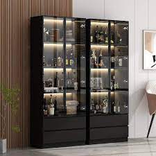 Fufu Gaga Contemporary Modern Black Steel Pantry With Wine Storage Kf020375 01