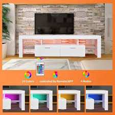 63 In White Tv Stand Fits Tv S Up To 75 In With Led Lights Entertainment Center Tv Cabinet With Storage And Drawers