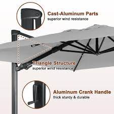 Mondawe 10 Ft Square Aluminum Cantilever Offset Tilt Outdoor Hanging Patio Umbrella In Gray For Garden Balcony