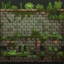 Moss Brick Wall With Plants Game Background