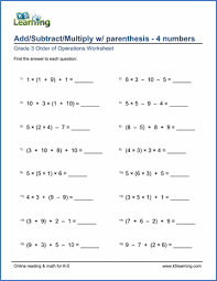 Grade 3 Order Of Operations Worksheets