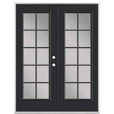 Masonite 60 In X 80 In Jet Black Steel Prehung Left Hand Inswing 10 Lite Clear Glass Patio Door Without Brickmold