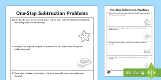 One Step Subtraction Problems Worksheet