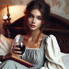 Vintage Bed With Red Wine Glass