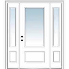 Mmi Door 53 In X 81 75 In Clear Glass Full Lite Right Hand Classic Primed Fiberglass Smooth Prehung Front Door W One Sidelite