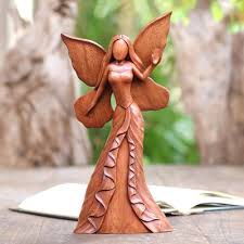 Hand Carved Suar Wood Fairy Statuette