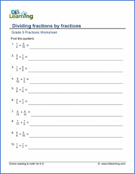 Math Worksheets Dividing Fractions
