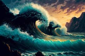 Painting Seascape Sea Wave Retrowave