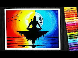 Oil Pastel Colorful Lord Shiva Sunset