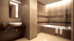 Tan Bathroom With Brown Tile And Wooden