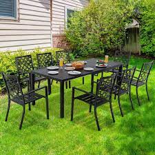 Meooem 9 Piece Metal Outdoor Dining Set