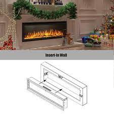 60 In Recessed Ultra Thin Wall Mounted Electric Fireplace In Black