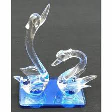 Transpa Glass Swan Pair Showpiece