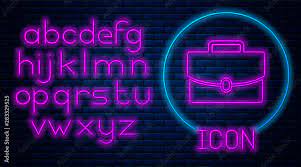 Glowing Neon Briefcase Icon Isolated On