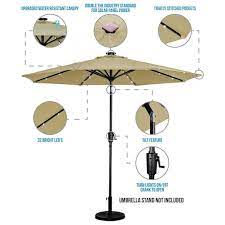 Sun Ray 9 Ft Round Solar Lighted Market Patio Umbrella In Taupe