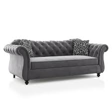 Goddart 91 In Rolled Arm Polyester Straight Tufted Sofa In Gray