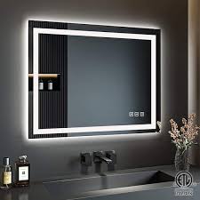 Toolkiss 40 In W X 32 In H Rectangular Frameless Led Light Anti Fog Wall Bathroom Vanity Mirror With Backlit And Front Light