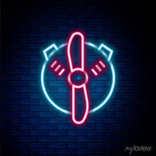 Glowing Neon Line Plane Propeller Icon