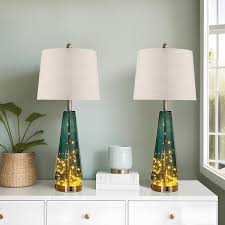 Blue Glass Dimmable Table Lamp Set