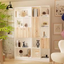 70 8 In Tall White Brown Wood 16 Shelf Combo Standard Bookcase Bookshelf Display Cabinet With Doors Open Shelves