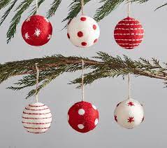 Red White Felted Wool Ball Ornaments