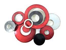 Metal Wall Art Red Linked Circle Disc