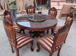 8 Seater Wooden Round Dining Table Set