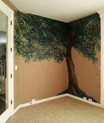 Mural Of Tree Painted In Corner Of Room