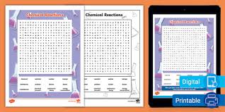 Chemical Reactions Word Search For 6th