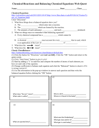 Balancing Chemical Equations Web Quest