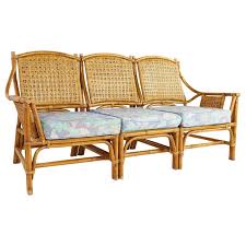 Mid Century Bamboo Rattan 3 Piece Sofa