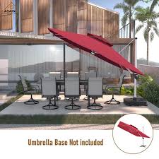 Casainc 11 Ft Cantilever Tilt Patio Umbrella Large Outdoor Square Double Top Umbrella In Red Without Umbrella Base