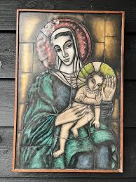 Opaline Glass Icon Of Madonna And Child