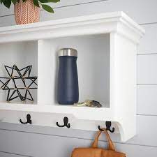 Stylewell 16 14 In H X 36 In W X 11 In D White Wood Floating Decorative Cubby Wall Shelf With Hooks