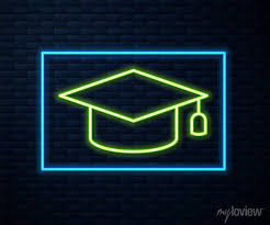 Glowing Neon Line Graduation Cap Icon