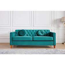 Lory 79 5 In W Square Arms Velvet 3 Seats Straight Lawson Sofa With In Green