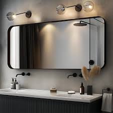 72 In W X 32 In H Rectangular Aluminum Framed Wall Bathroom Vanity Mirror In Black