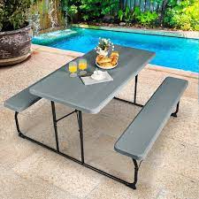 54 In L Rectangular Metal Hdpe Foldable Outdoor Picnic Table Bench Se