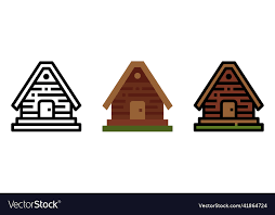 Bungalow Wooden Icon Set Royalty Free