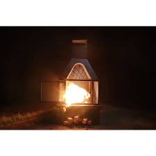 42 In Outdoor Fireplace Wood Chiminea Burning Fire Pits With Wood Storage