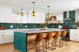 Backsplash Dazzles In Green Geometric Tile